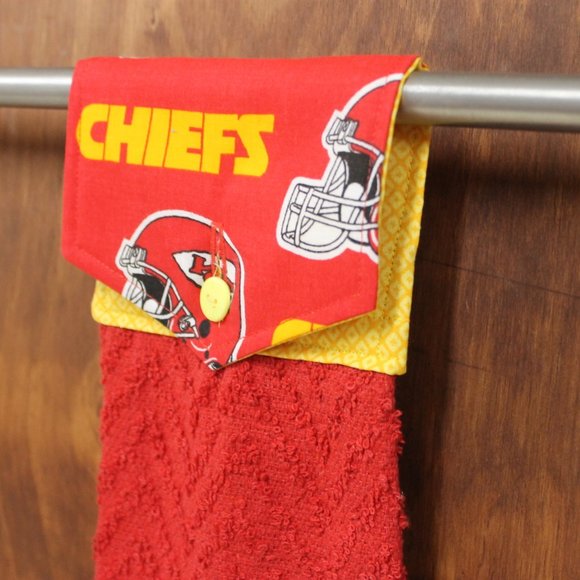 KANSAS CITY CHIEFS RED HANDMADE HANGING KITCHEN HAND TOWEL RED COTTON TOWEL - Picture 2 of 5